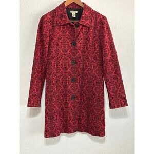 VTG Harold’s Victorian Print Midi Coat M Red Black Coquette Cottagecore Girly